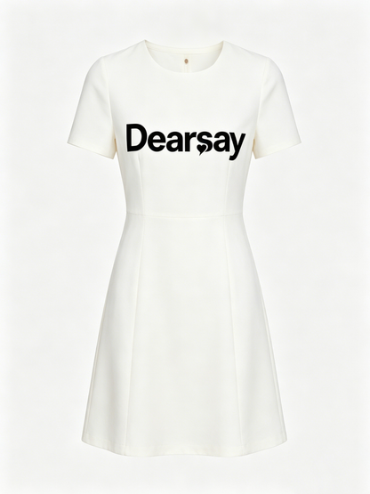 Dearsay Women's Crew Neck Short Sleeve A-Line Mini Dress, Slim Waist Casual Office Party Short Dress