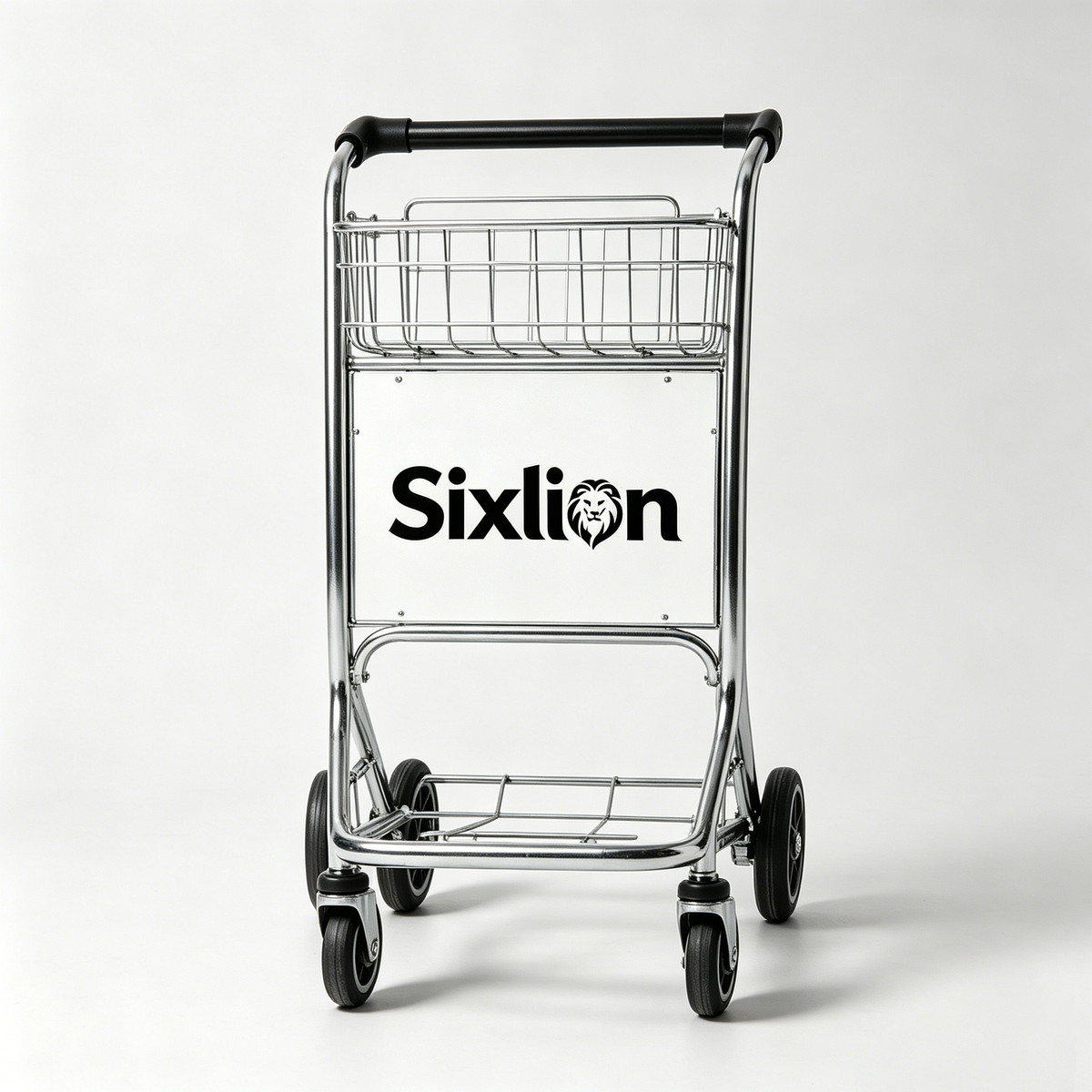 Sixlion Heavy Duty Rolling Hand Truck Cart, 4-Wheel Multi-Tier Utility Trolley with Storage Basket, Sturdy Metal Transport Cart for Grocery, Warehouse, Office, Hotel & Shopping Transport