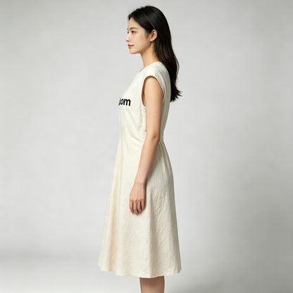 Heybloom Summer Lightweight Linen Blend Midi Dress for Women Sleeveless Fitted Waist Swing Dress Everyday Casual Wear