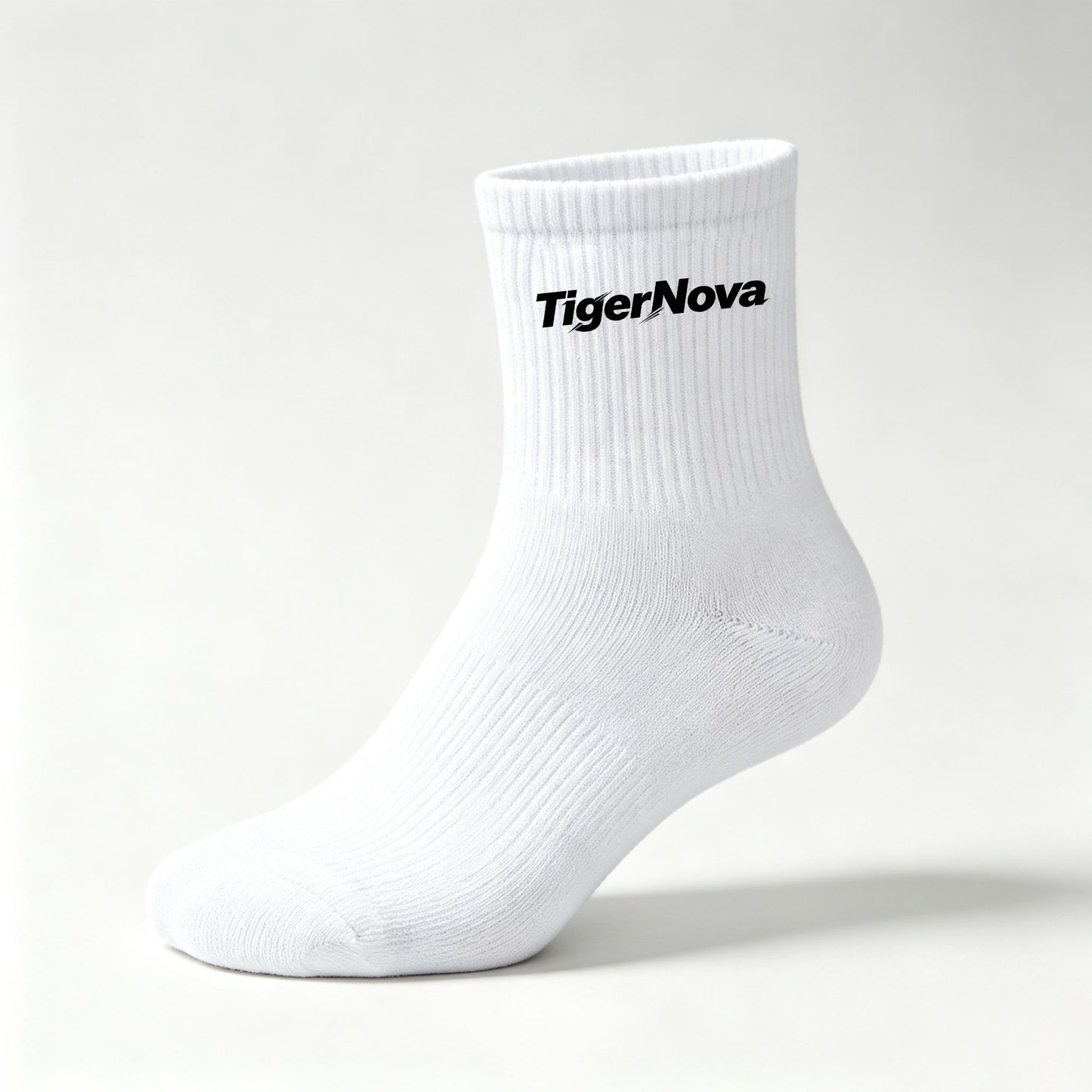 TigerNova Men White Crew Socks 4 Pairs, Ribbed Breathable Mid Calf Athletic Socks, Soft Cushioned Everyday Casual Walking Sports Socks
