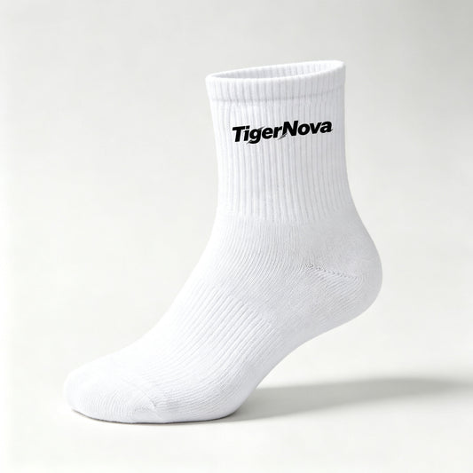 TigerNova Men White Crew Socks 4 Pairs, Ribbed Breathable Mid Calf Athletic Socks, Soft Cushioned Everyday Casual Walking Sports Socks