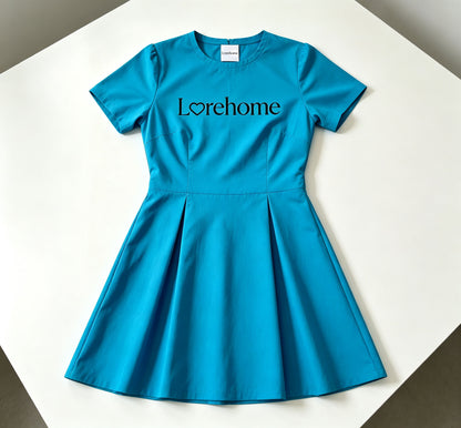 Lorehome Casual Fit‑and‑Flare Mini Dress, Short Sleeve Solid Color Pleated Skater Dress for Women