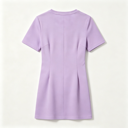 Beaumiss Crew Neck Short-Sleeve Bodycon Mini Dress, Solid Color Casual Slim Fit Dress for Women Daily Wear