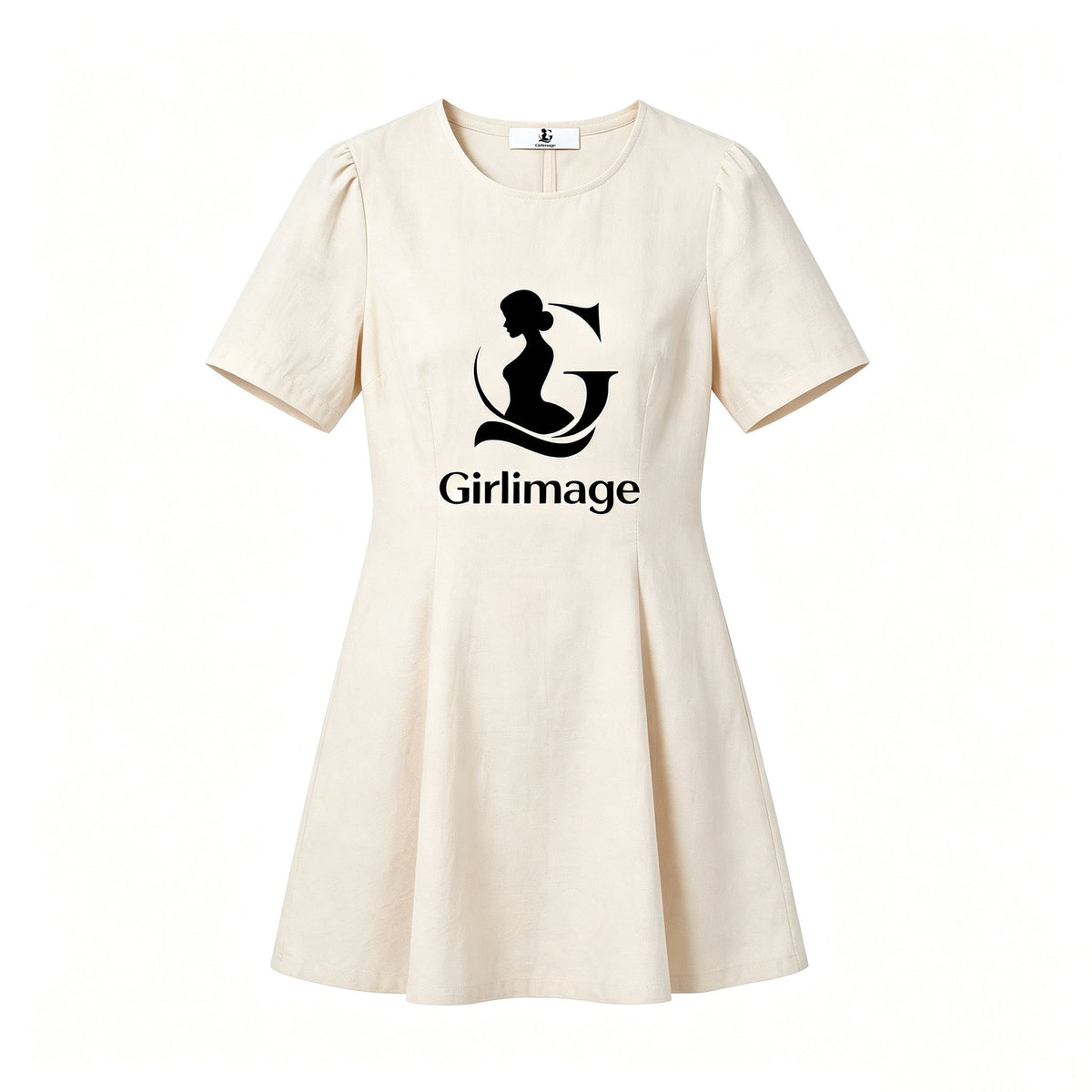 Girlimage Women Casual A‑Line Mini Dress, Short Puff Sleeve Summer Skater Dress