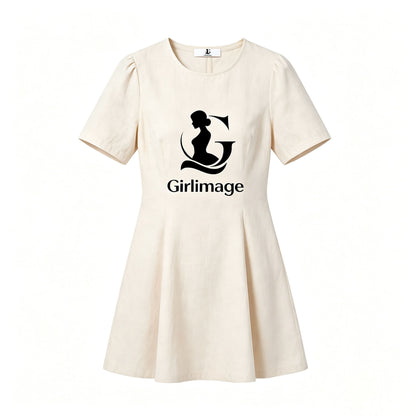 Girlimage Women Casual A‑Line Mini Dress, Short Puff Sleeve Summer Skater Dress