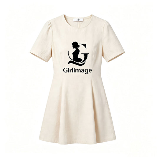 Girlimage Women Casual A‑Line Mini Dress, Short Puff Sleeve Summer Skater Dress