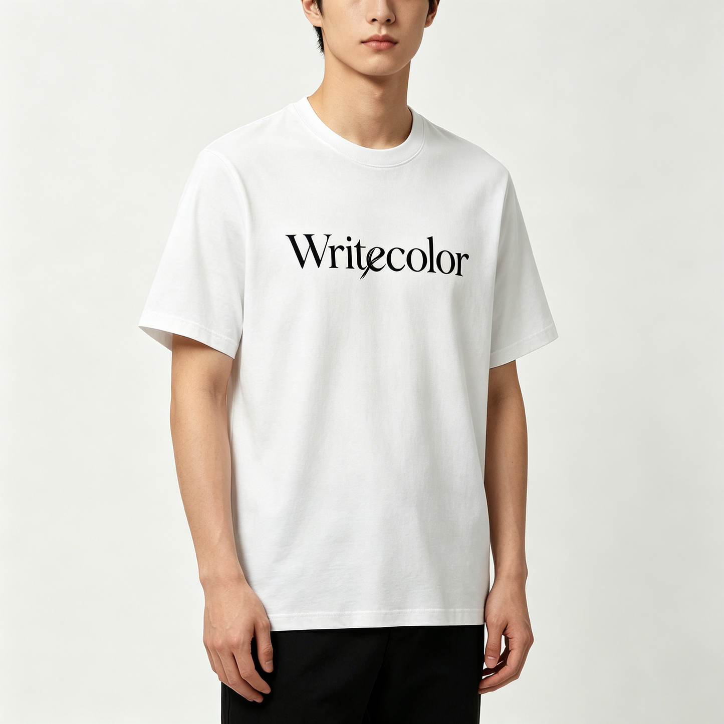 Writecolor Men's Classic Crew Neck Cotton Graphic T-Shirt, Minimal Elegant Letter Short Sleeve Tee, Soft Breathable White Basic Casual Top