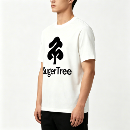SugerTree Unisex Classic Crew Neck Cotton Graphic T-Shirt, Minimal Tree Logo Short Sleeve Tee, Soft Comfort Basic White Casual Top