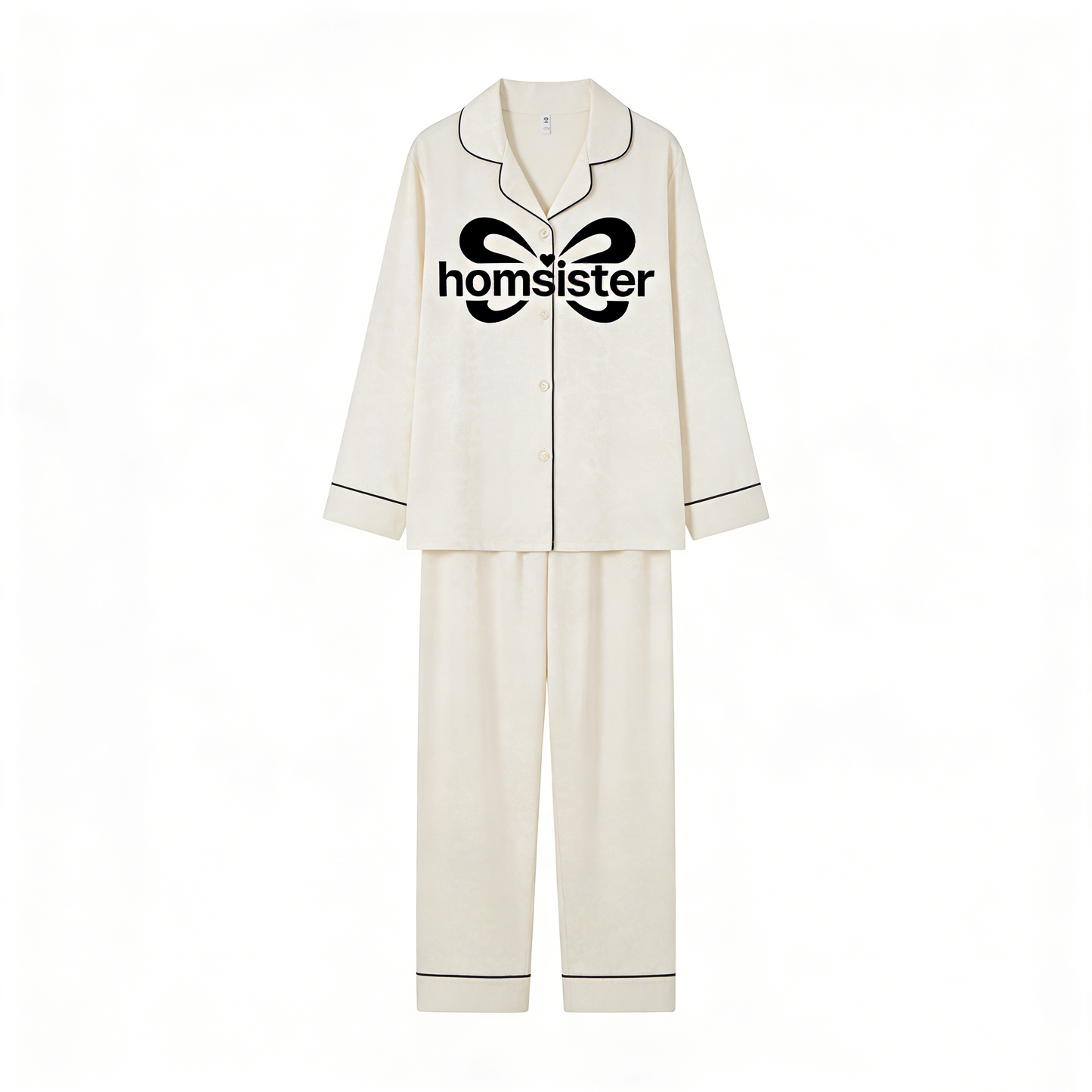 homsister Women's Satin Long Sleeve Pajama Set, Button-Down Loungewear with Bow Print, Soft Silk-Like Sleepwear for Ladies