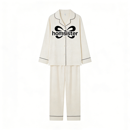 homsister Women's Satin Long Sleeve Pajama Set, Button-Down Loungewear with Bow Print, Soft Silk-Like Sleepwear for Ladies
